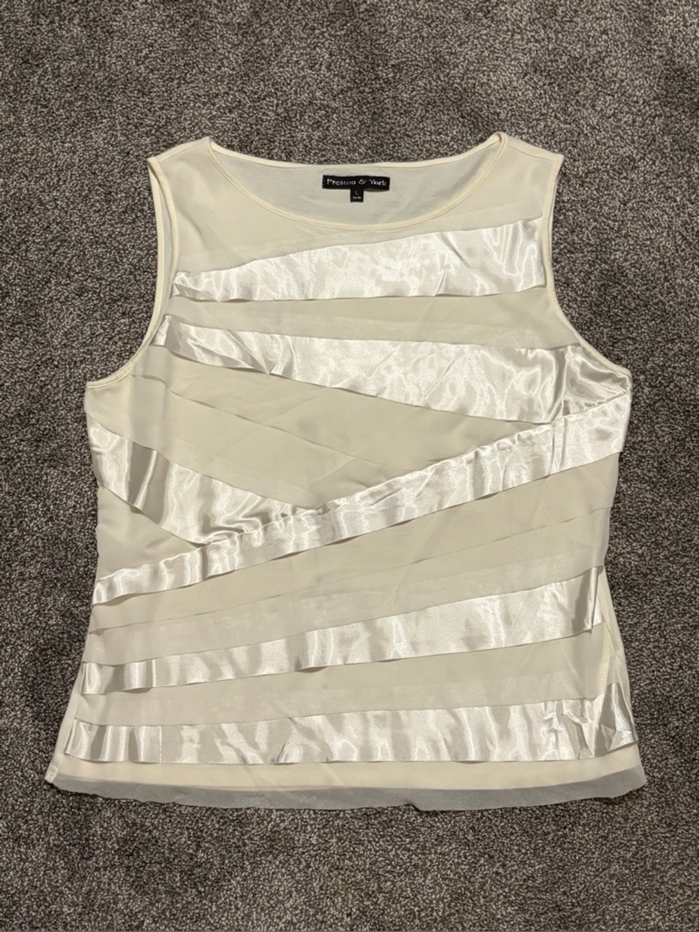 Preston & York Ivory Satin Striped Round Neck Sleeveless Tank Top L